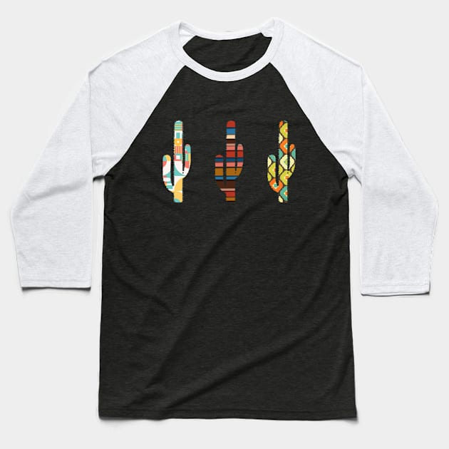 Retro Funky Cacti Baseball T-Shirt by Geoji 